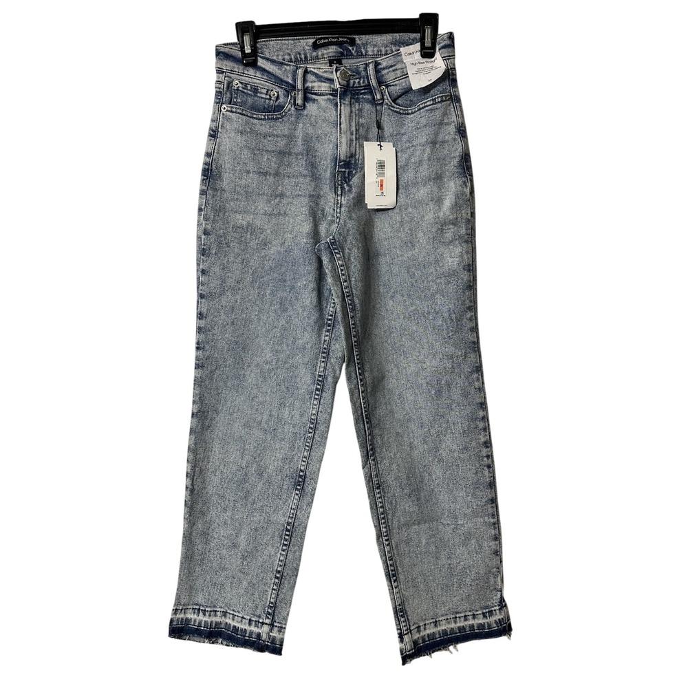 NWT Calvin Klein Womens Cropped Light Wash High Rise Straight Leg Jeans Size 26